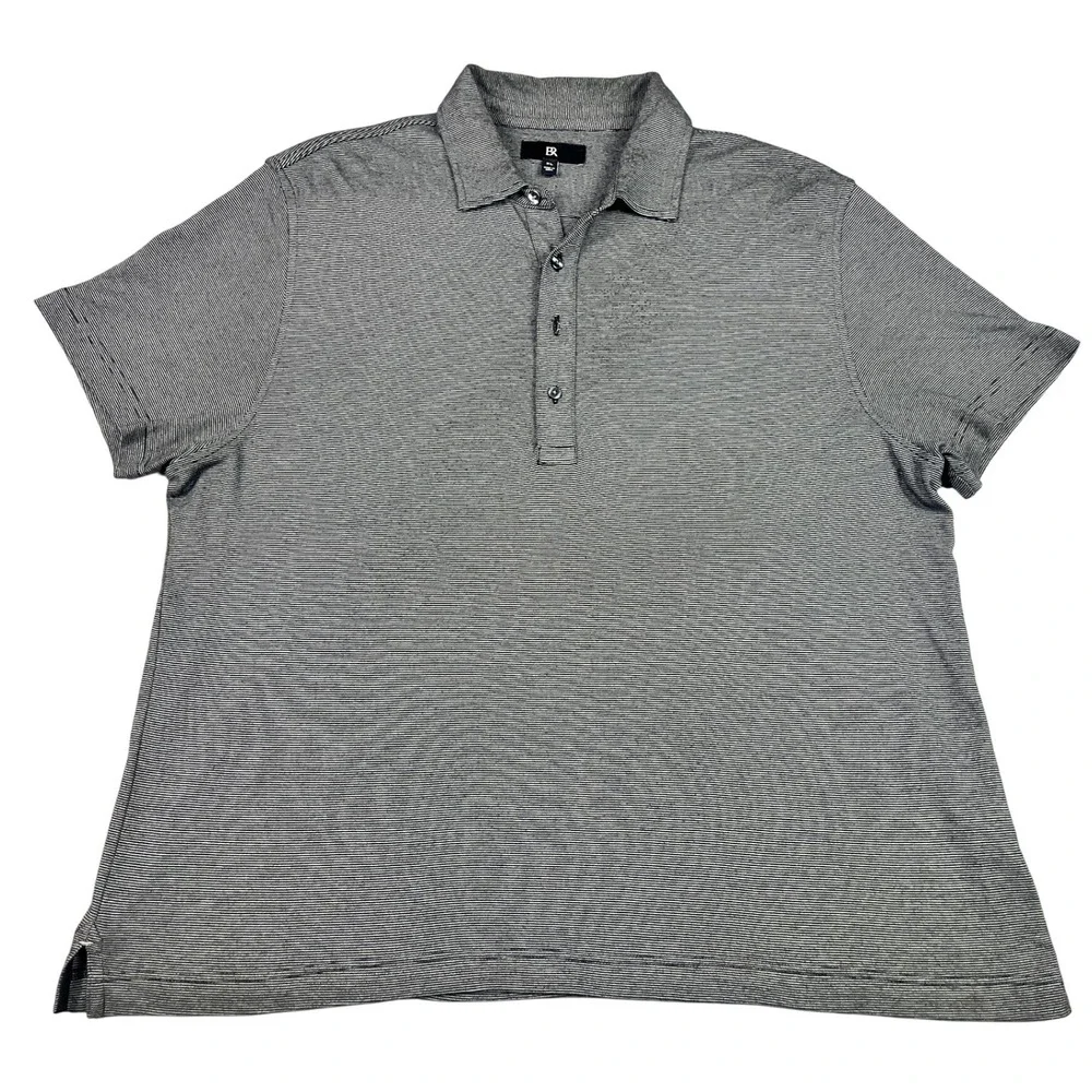 Banana‎ Republic Mens Luxe Micro Satin Polo Shirt XL Striped Short Sleeve EUC